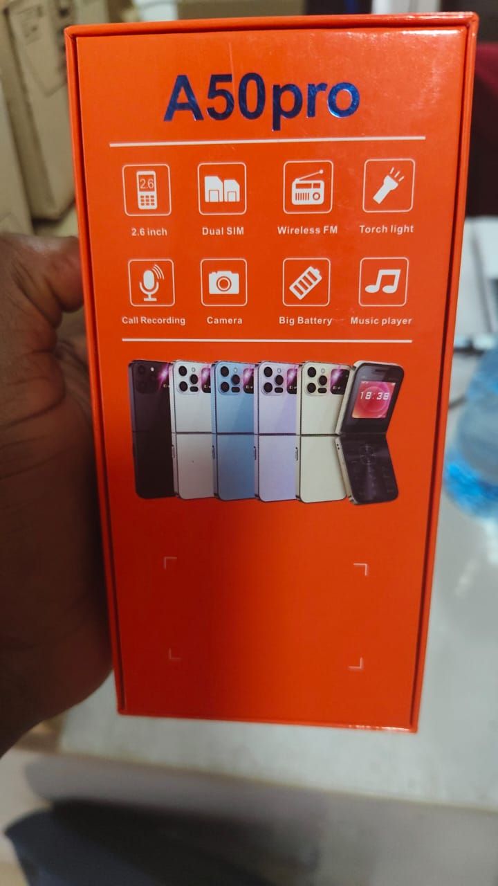 A50 Pro Flip Phone, 2.4" Screen Foldable Mobile Phones Dual SIM Card GSM Electric Torch Automatic Call Recording, Wireless FM -Type C 1350mAh battery feature smart touch button kabambe katululu phone