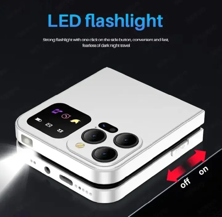 A50 Pro Flip Phone, 2.4" Screen Foldable Mobile Phones Dual SIM Card GSM Electric Torch Automatic Call Recording, Wireless FM -Type C 1350mAh battery feature smart touch button kabambe katululu phone