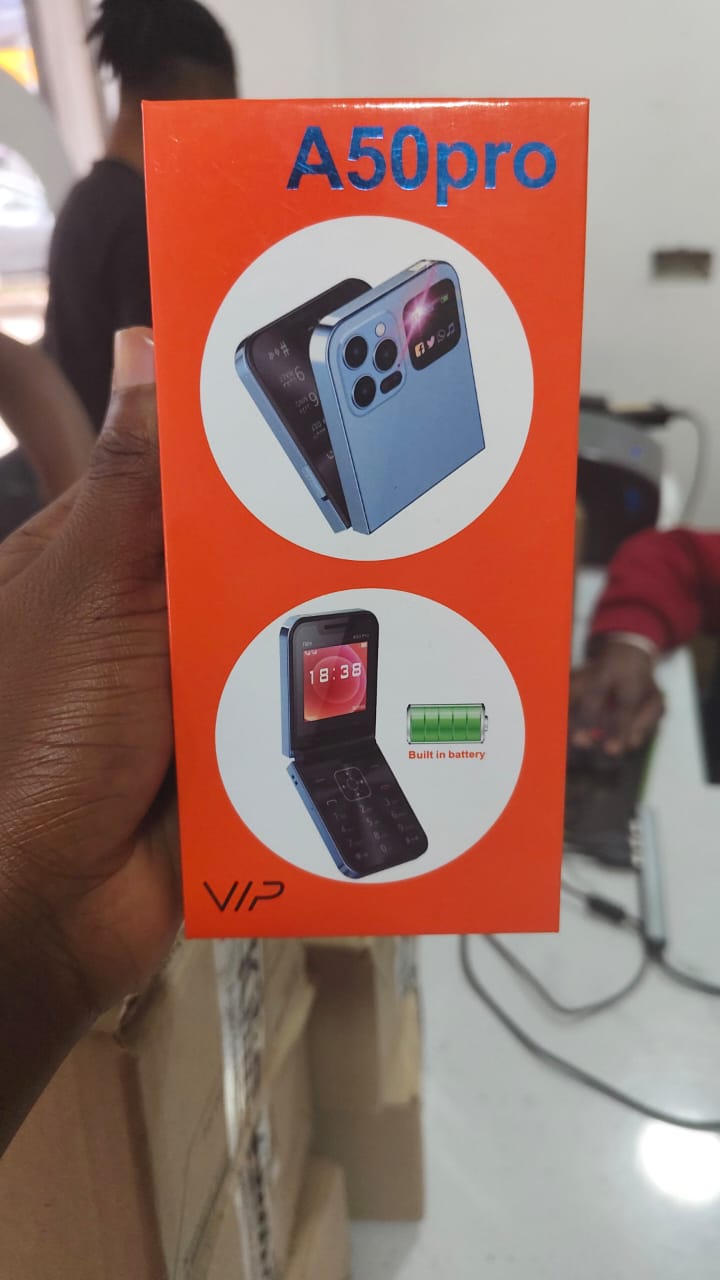 A50 Pro Flip Phone, 2.4" Screen Foldable Mobile Phones Dual SIM Card GSM Electric Torch Automatic Call Recording, Wireless FM -Type C 1350mAh battery feature smart touch button kabambe katululu phone