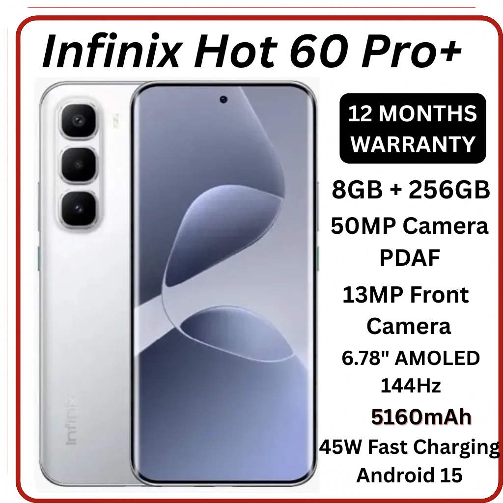 [New Arrival] Infinix Hot 60 Pro Plus 256GB+16(8+8)GB 6.78" 144Hz Curved AMOLED Display 50+13MP Camera 5160mAh Battery 45W Fast Charging Corning Gorilla Glass 7i IP65 Infinix Hot 60 Pro+ AI Smartphone