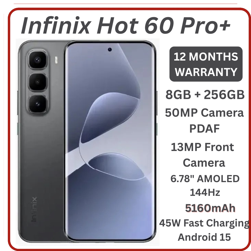 [New Arrival] Infinix Hot 60 Pro Plus 256GB+16(8+8)GB 6.78" 144Hz Curved AMOLED Display 50+13MP Camera 5160mAh Battery 45W Fast Charging Corning Gorilla Glass 7i IP65 Infinix Hot 60 Pro+ AI Smartphone