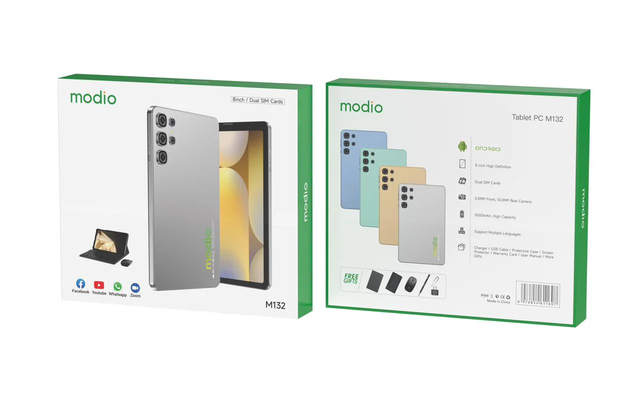 Modio M132 Tablet PC, Display 8"inch, Memory 512GB ROM + 8GB RAM, Battery 5000mah, Camera 13mp+5mp, Dual SIM, Flip case, Keyboard & Touch pen TABLET!!