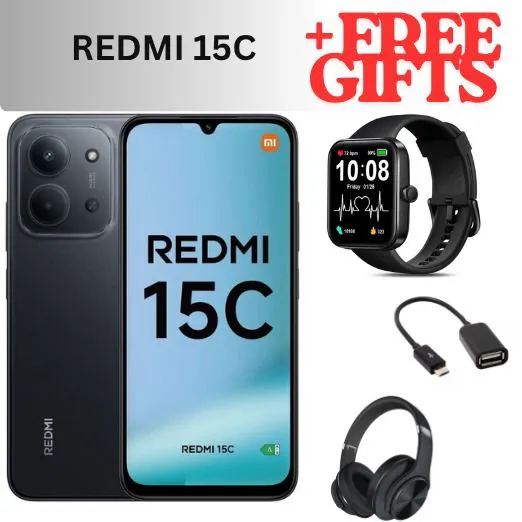 REDMI 15C 128GB ROM 8(4+4) GB Ram 6.9'' LCD 50MP Main Camera 8MP selfie camera 6000mAh 33W Fast Charger Android 15 Xiaomi Hyper OS 2 Mediatek with free gifts Side Fingerprint smart phones