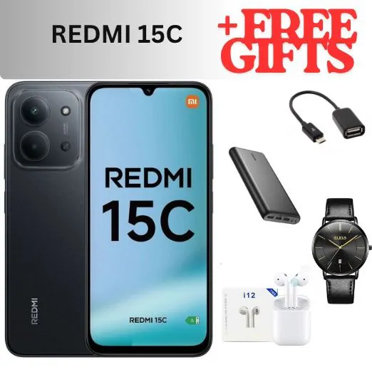 REDMI 15C 256GB ROM 8GB Ram 6.9'' LCD 50MP Main Camera 8MP selfie camera 6000mAh 33W Fast Charger Android 15 Xiaomi Hyper OS 2 Mediatek with free gifts Side Fingerprint smart phones