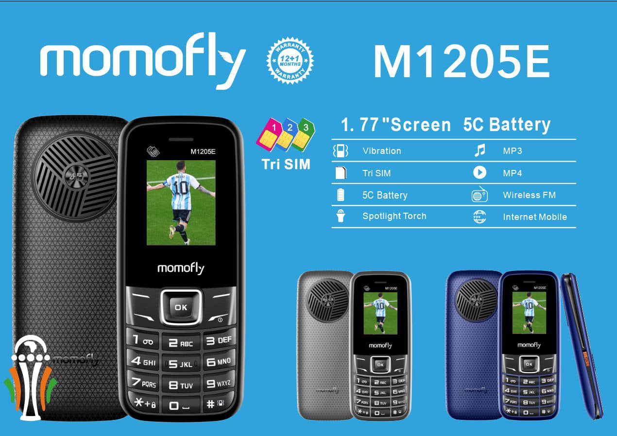 MOMOFLY M1205E TRI SIM ( TRIPLE SIMCARDS) 1.77" SCREEN DISPLAY MOBILE PHONE- 5C BATTERY , INTERNET MOBILE WITH wireless Fm kadunde/ kabambe / featured phone mobile phone