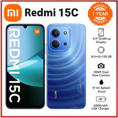 REDMI 15C 128GB Storage Upto 8(4+4)GB Ram 6.9'' FHD Immersive Display 50MP Main Cam +8MP front 6000mAh 33W Fast Charger Xiaomi Hyper OS Side Fingerprint Smartphone smart phones
