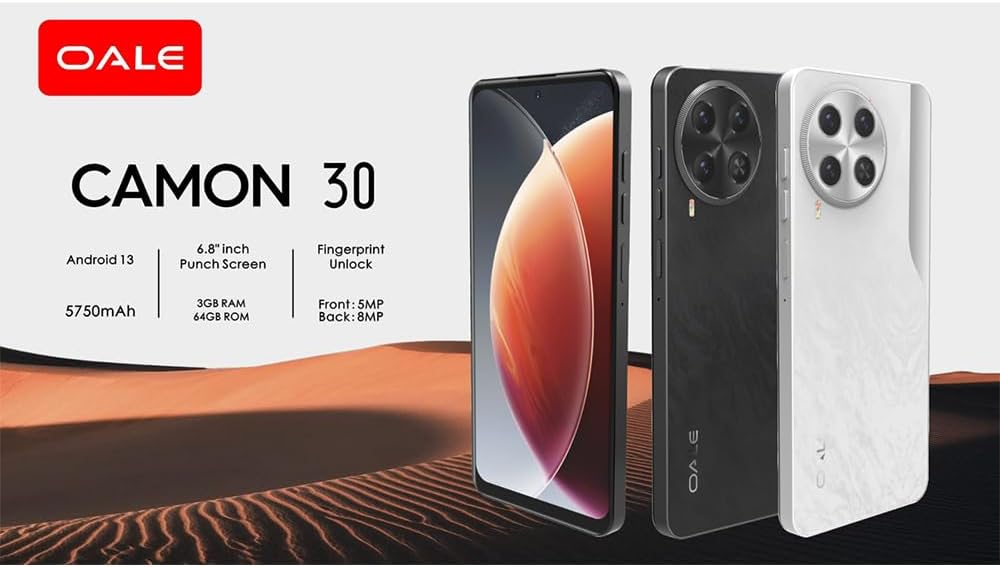 Oale Camon 30 64GB+3GB 6.6" 120Hz Display 8MP+5MP+AI Camera 5075mAh Battery 10W Charge IP54 Dust And Water Resistant Fingerprint Unlock MTK Helio G81 Android Smartphone