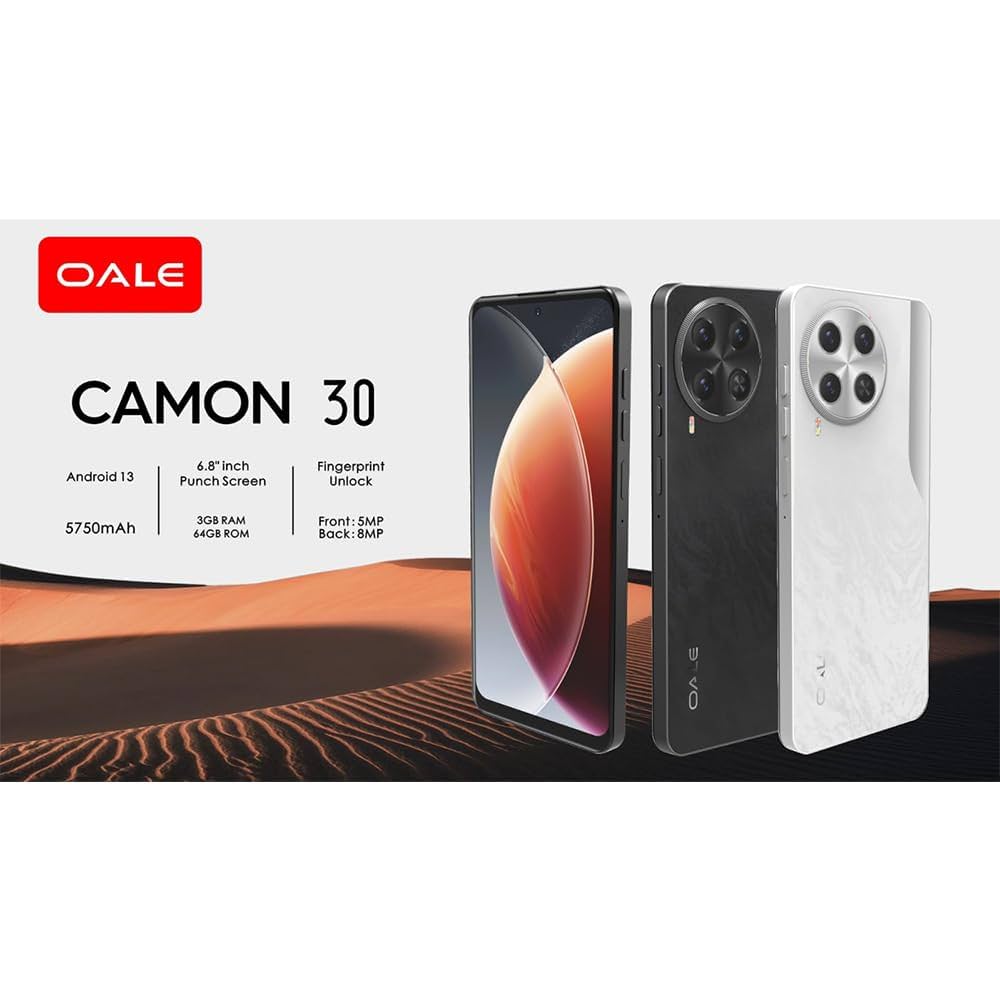 Oale Camon 30 64GB+3GB 6.6" 120Hz Display 8MP+5MP+AI Camera 5075mAh Battery 10W Charge IP54 Dust And Water Resistant Fingerprint Unlock MTK Helio G81 Android Smartphone
