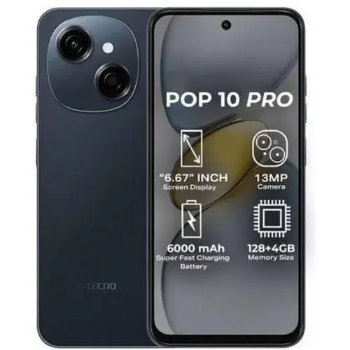 [New Arrials] TECNO POP 10 Pro 128GB +8(4+4)GB 6.67" 120Hz Phone Dynamic Port 13MP Dual Speaker 6000mAh 18W Type-C Dual SIM 4G Side Fingerprint IP64 Smart Phones