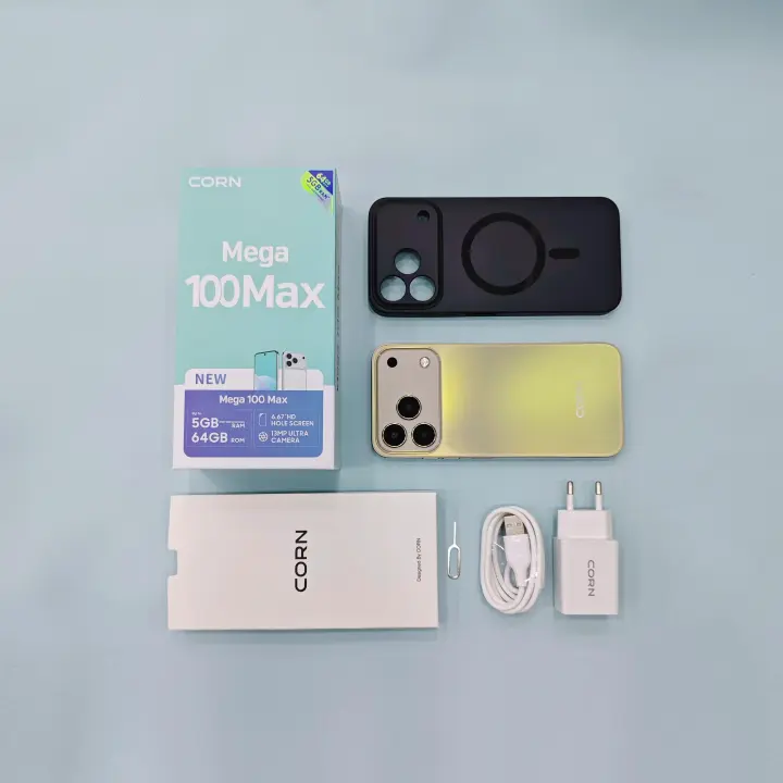 CORN MEGA 100 MAX 6.67"HD 64GB ROM, 5(2+3)GB RAM 5000mAh STRONG BATTERY DUAL SIM CARD SMART PHONE SIDE-MOUNTED FINGERPRINT FACE UNLOCK,13MP ULTRA CAMERA 8MP SELFIE SMARTPHONE