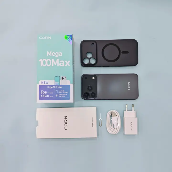 CORN MEGA 100 MAX 6.67"HD 64GB ROM, 5(2+3)GB RAM 5000mAh STRONG BATTERY DUAL SIM CARD SMART PHONE SIDE-MOUNTED FINGERPRINT FACE UNLOCK,13MP ULTRA CAMERA 8MP SELFIE SMARTPHONE