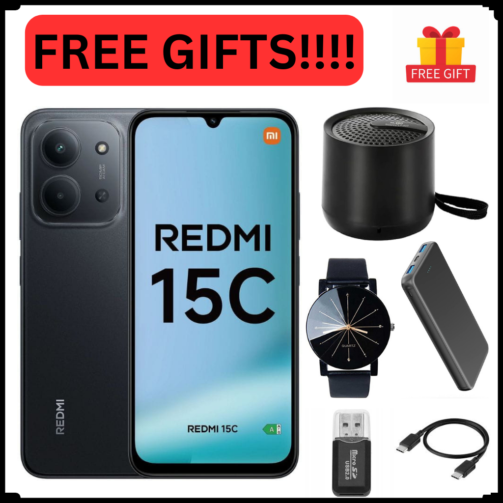 REDMI 15C 128GB ROM 8(4+4) GB Ram 6.9'' LCD 50MP Main Camera 8MP selfie camera 6000mAh 33W Fast Charger Android 15 Xiaomi Hyper OS 2 Mediatek  Side Fingerprint smart phones + FREE GIFTS FOR YOU
