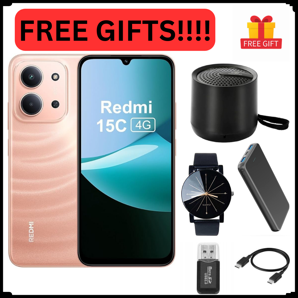 REDMI 15C 128GB ROM 8(4+4) GB Ram 6.9'' LCD 50MP Main Camera 8MP selfie camera 6000mAh 33W Fast Charger Android 15 Xiaomi Hyper OS 2 Mediatek  Side Fingerprint smart phones + FREE GIFTS FOR YOU