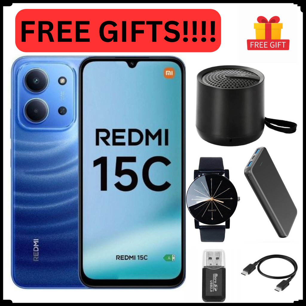 REDMI 15C 128GB ROM 8(4+4) GB Ram 6.9'' LCD 50MP Main Camera 8MP selfie camera 6000mAh 33W Fast Charger Android 15 Xiaomi Hyper OS 2 Mediatek  Side Fingerprint smart phones + FREE GIFTS FOR YOU