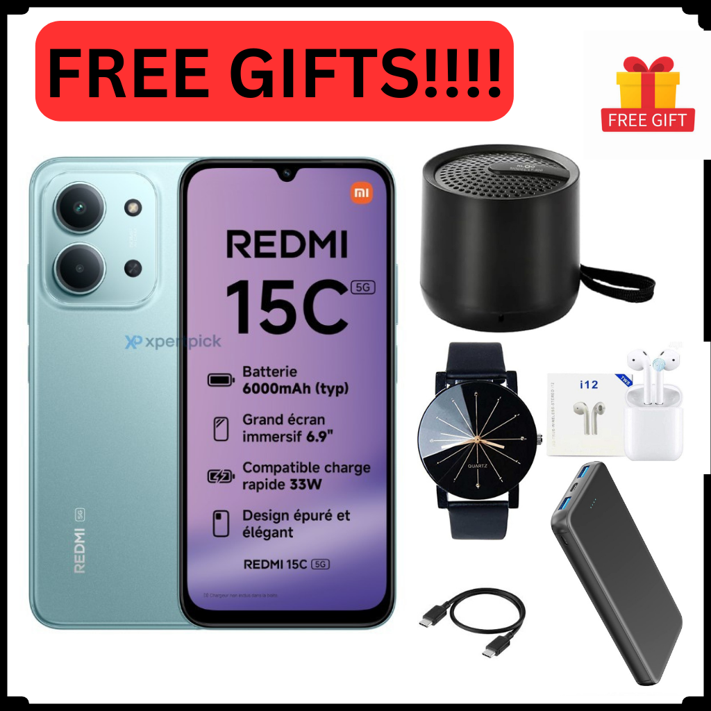 REDMI 15C 128GB ROM 8(4+4) GB Ram 6.9'' LCD 50MP Main Camera 8MP selfie camera 6000mAh 33W Fast Charger Android 15 Xiaomi Hyper OS 2 Mediatek  Side Fingerprint smart phones + FREE GIFTS FOR YOU
