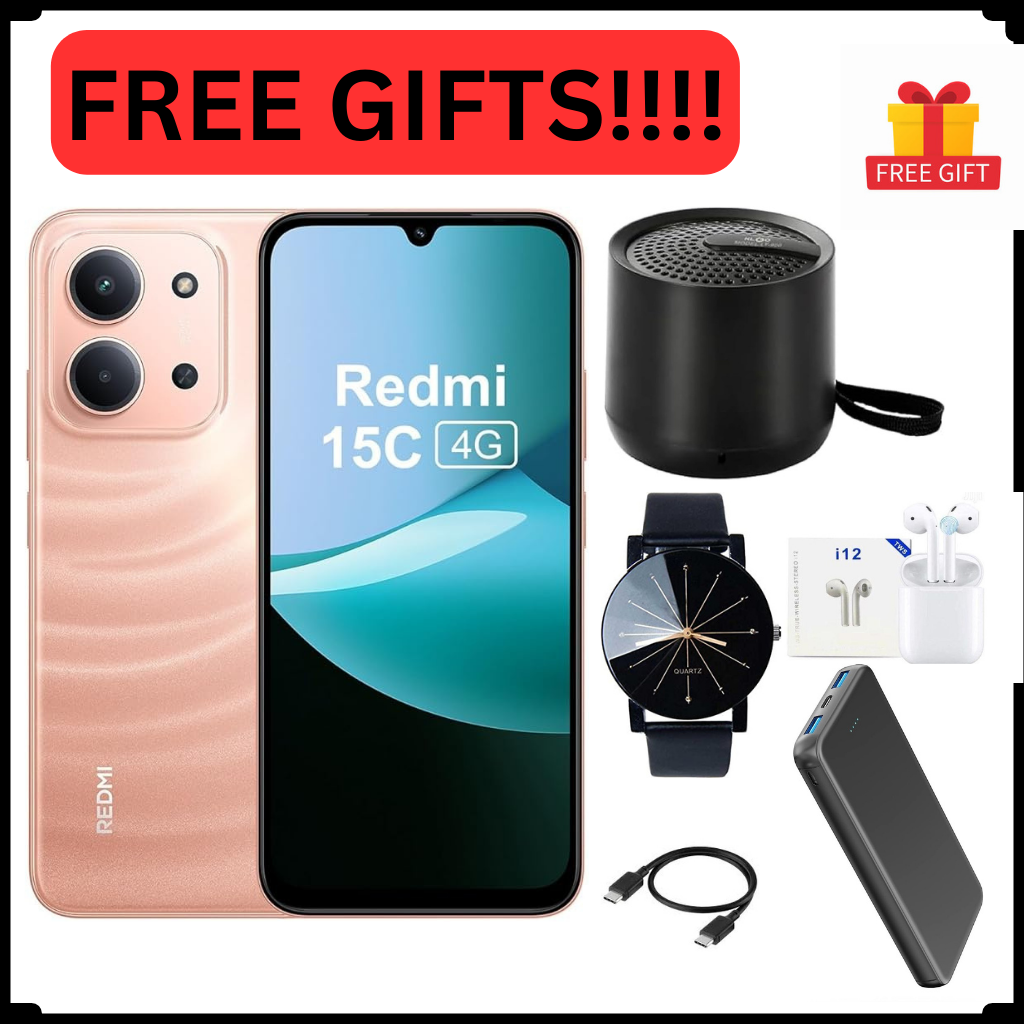 REDMI 15C 128GB ROM 8(4+4) GB Ram 6.9'' LCD 50MP Main Camera 8MP selfie camera 6000mAh 33W Fast Charger Android 15 Xiaomi Hyper OS 2 Mediatek  Side Fingerprint smart phones + FREE GIFTS FOR YOU