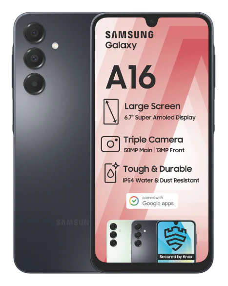 Samsung Galaxy A16 128GB+4GB 6.7" Super AMOLED Display 50MP Triple Camera Android 14 Mediatek Helio G99 5000mAh 25W Type-C Charge + FREE ADAPTOR(CHARGER) Smart Phones phone