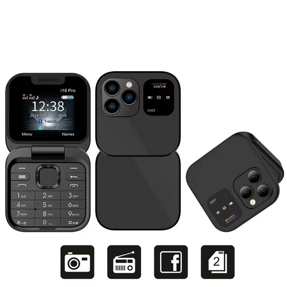 i16 MINI FLIP PHONE DUAL SIM CARD TWO - 2 SIM CARD SLOT BATTERY 500MAH FM RADIO 1.44 INCH SCREEN DISPLAY FOLDABLE PHONE NEW ARRIVAL ON OFFER KABAMBE KATULULU FEATTURED PHONE