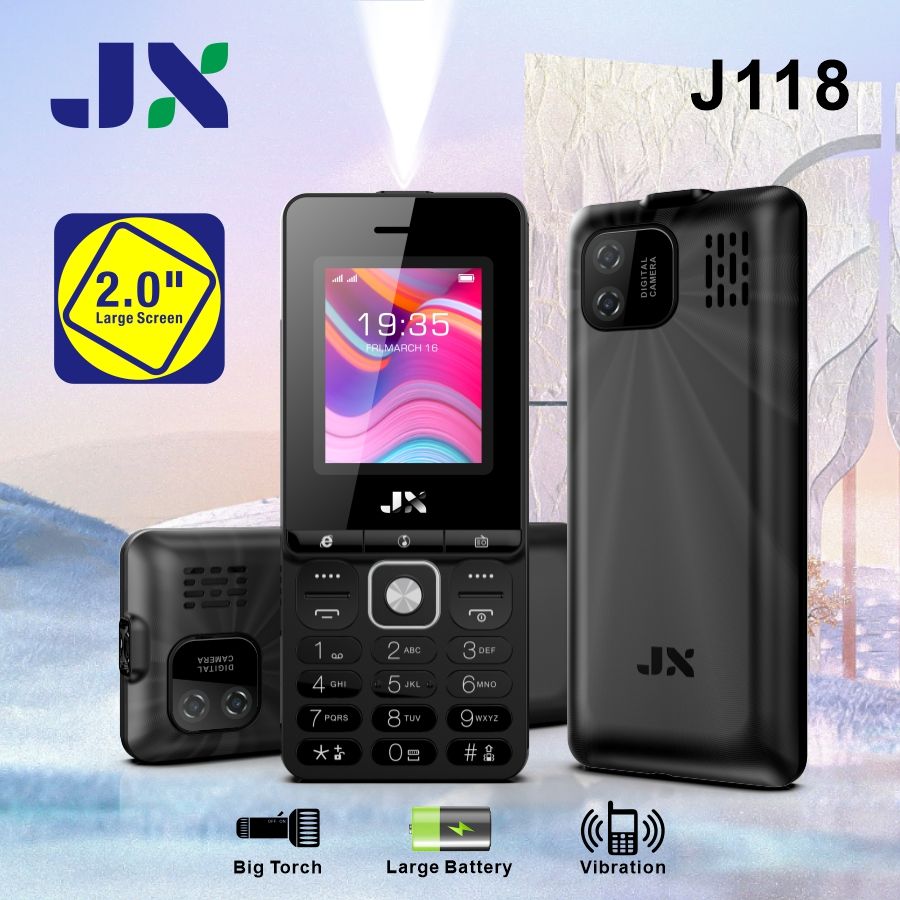 JX J118 2.0" LARGE SCREEN MOBILE PHONE WITH 3200mAh LARGE BATTERY BIG TORCH,FM WIRELESS ,HD CAMERA KABAMBE/KATULULU/MULIKA MWIZI/FEATURE PH