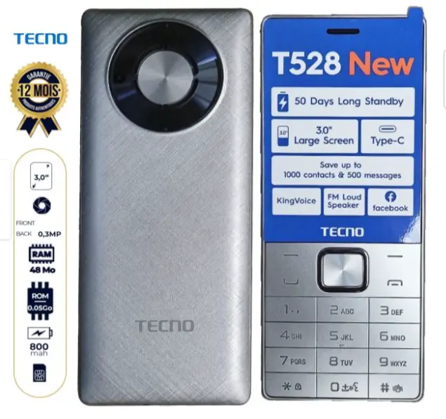 Tecno T528 NEW, 3.0'' 16MB ROM + 8MB RAM, FM Radio,(Dual SIM) 2500mAh Battery Type C Mobile Phones > Featured Phones