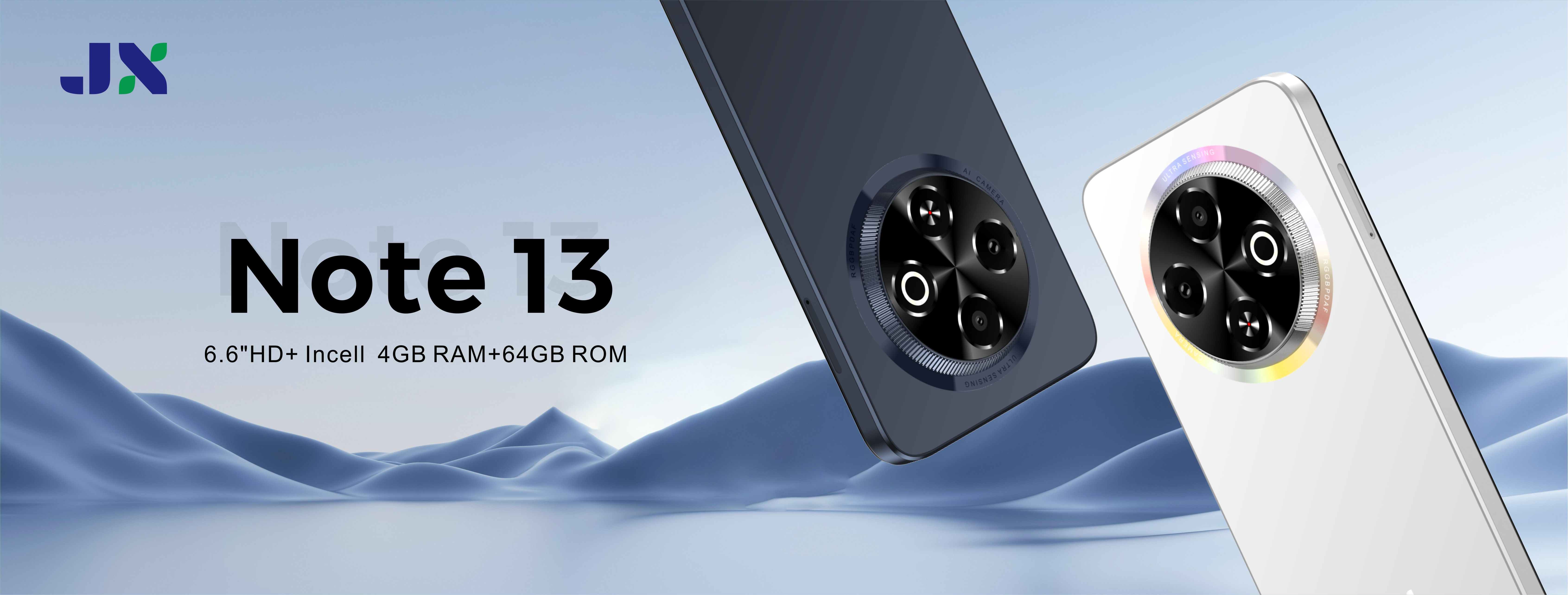 JX Note 13 Smartphone 4GBRAM + 64GB ROM Display: 6.6″ HD+ Incell 5MP Front + 8MP Rear AI Camera 5000mAh Big Battery Dual sim Android 13 Smart Phones