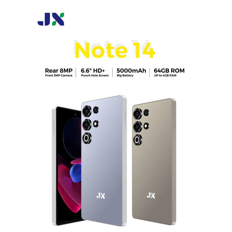 JX Note 14 Smartphone 4GB RAM + 64GB ROM Display: 6.6″ HD+ Incell 5MP Front + 8MP Rear AI Camera 5000mAh Big Battery Dual sim Android 14 Smart Phones