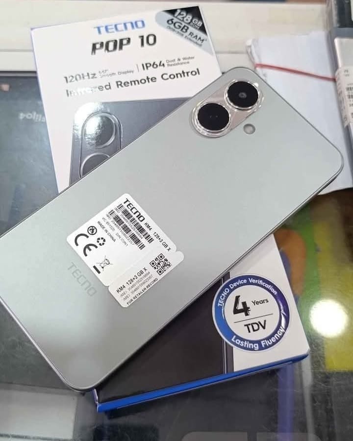 [NEW ARRIVAL]Tecno POP 10 6.6" 64GB Storage + 6GB(3+3Gb)RAM 120Hz Hole Screen Dual Speakers IP54 Waterproof  - Android 15 13MP Camera Dual sim 5000mAh- Smartphones