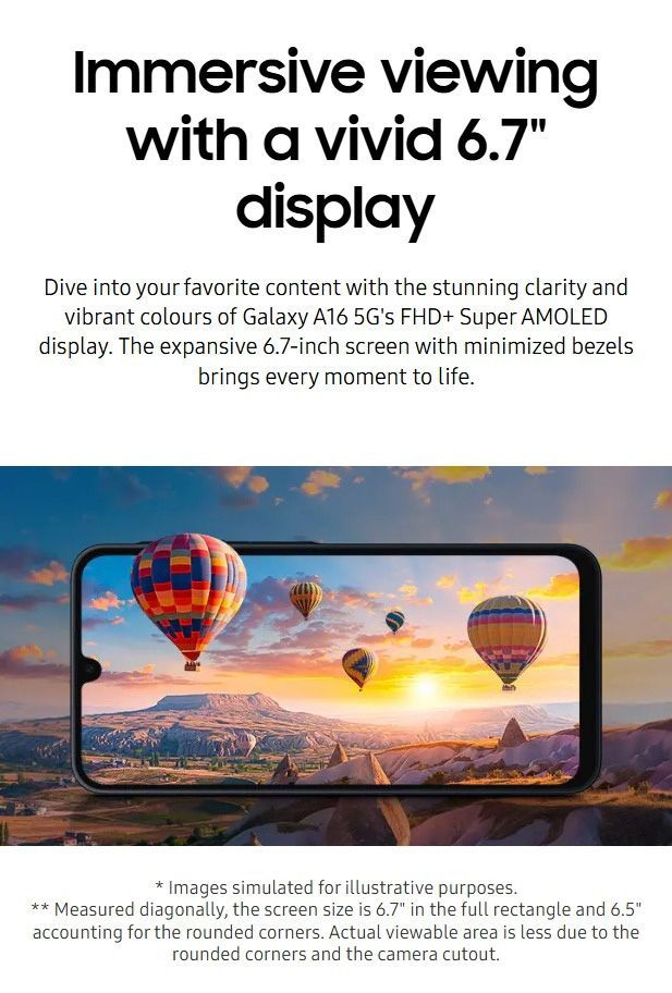 Samsung Galaxy A16 128GB+4GB 6.7" Super AMOLED Display 50MP Triple Camera Android 14 Mediatek Helio G99 5000mAh 25W Type-C Charge + FREE ADAPTOR(CHARGER) Smart Phones phone