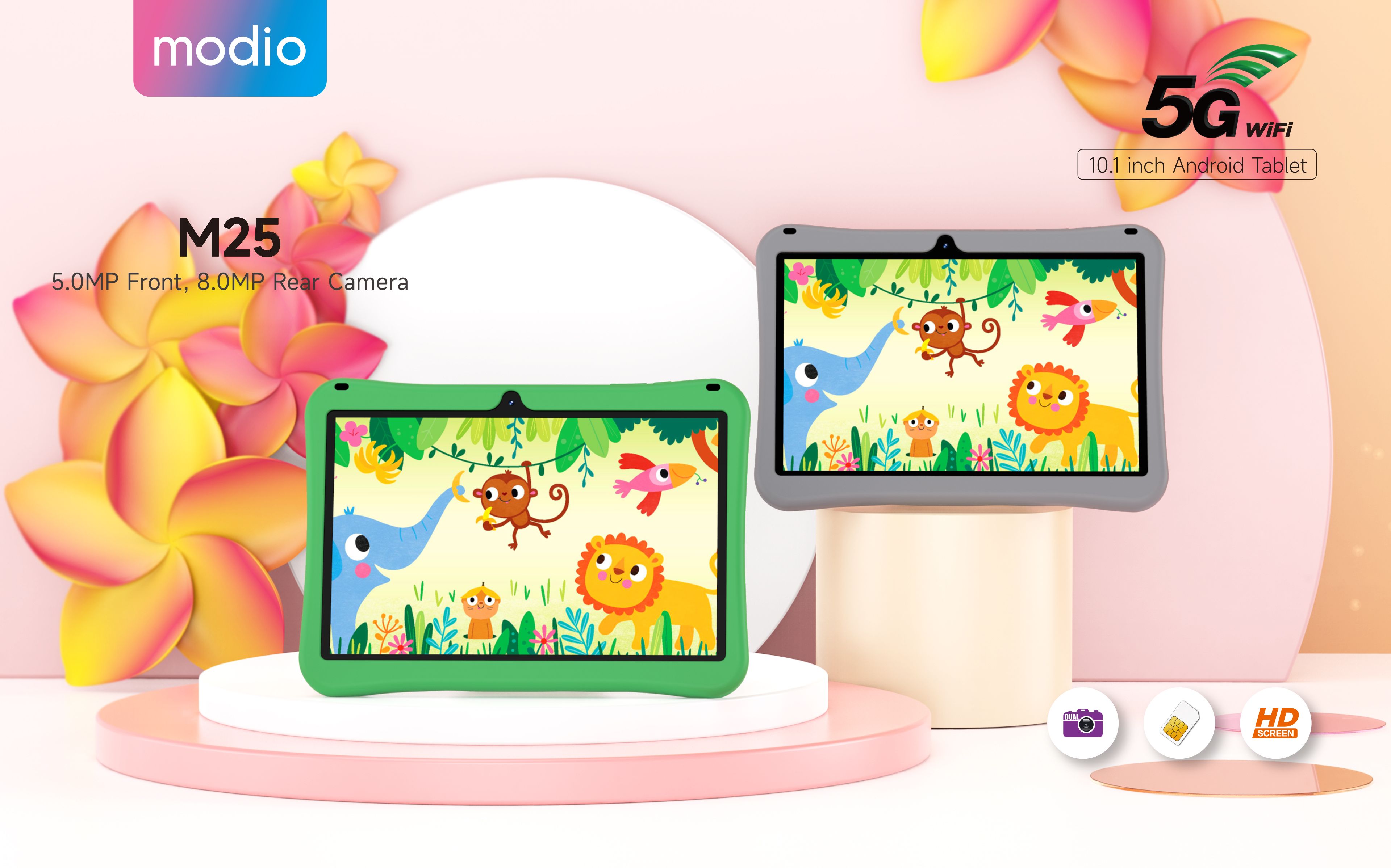 Modio M25 6GB RAM 256GB ROM Kids' Android Tablet 10.1 Inches, 10000mAh battery capacity Dual Camera, supports multiple languages ,8.0mp camera Sim Card Support + Wi-Fi + Free Gift Set