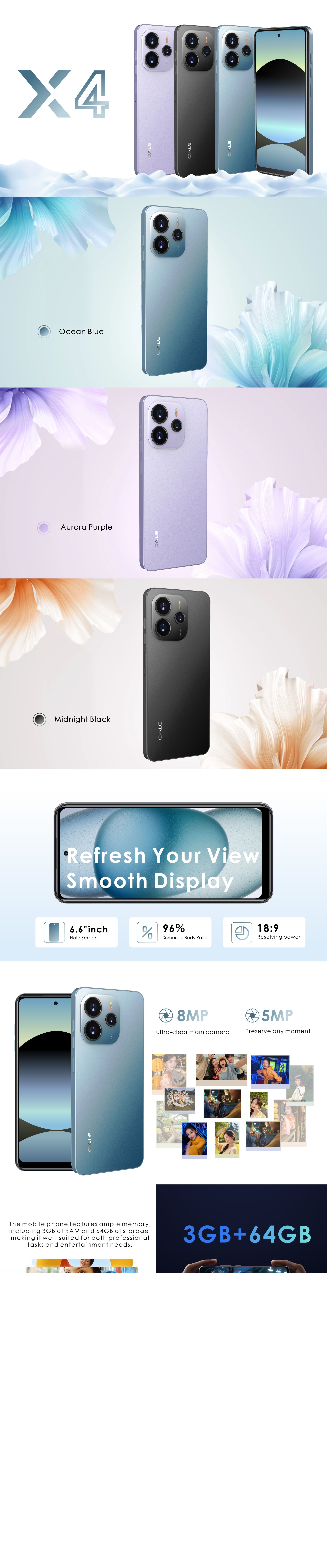 [NEW ARRIVAL] OALE X4 64GB ROM+3GB RAM SCREEN 6.6’’ 5075mAh HIGH CAPACITY BATTERY FINGER PRINT ANDROID 13 CAMERA FRONT 5MP+REAR 8MP CHEAP SMART PHONES DUAL SIM CARD SMARTPHONE