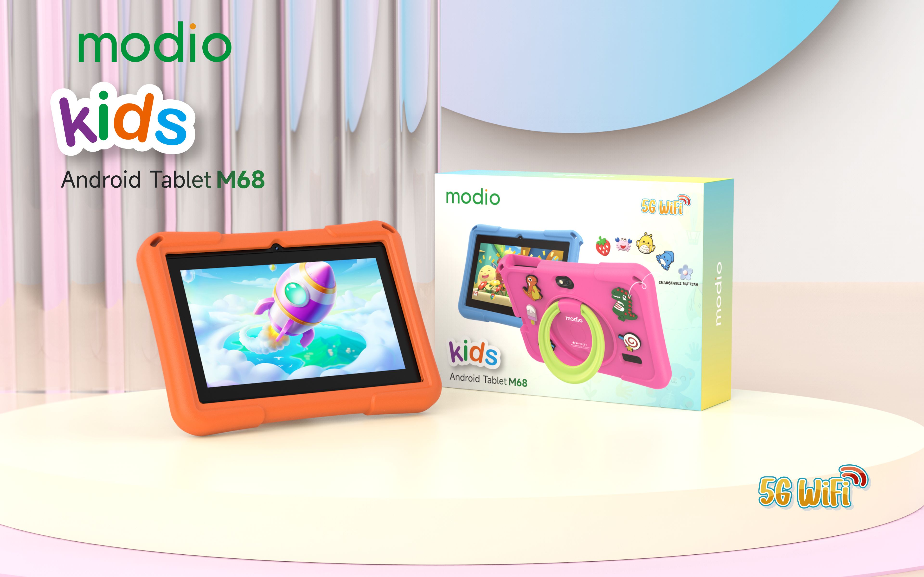 [NEW ARRIVAL] Modio M68 RAM 6GB 128GB ROM  7 inches   IPS LCD 3000mAh battery capacity  Front 5MP, Main 8MP WiFi, Parental Control, Preloaded Learning Apps – Kid-Proof Case Android TABLETS
