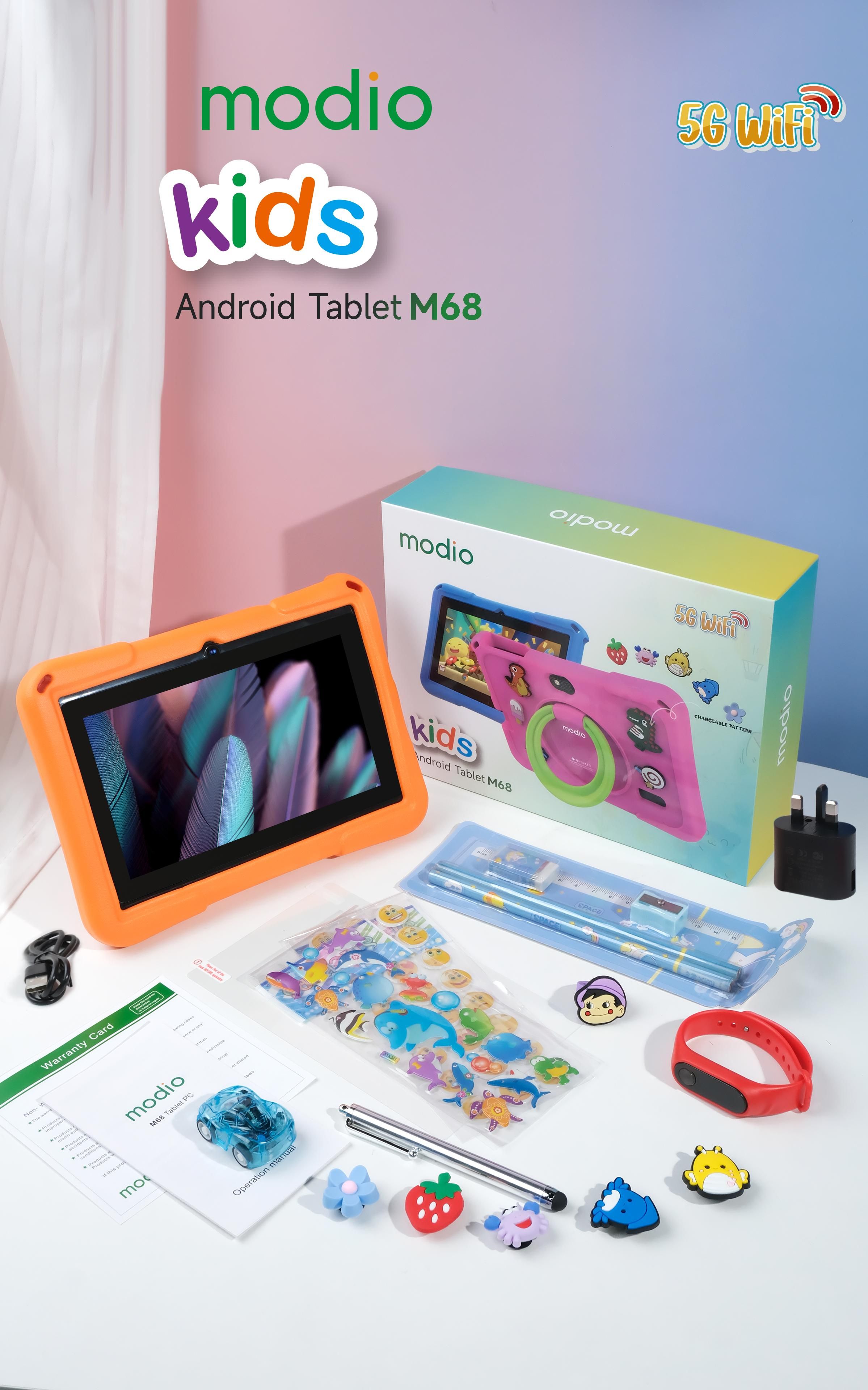 [NEW ARRIVAL] Modio M68 RAM 6GB 128GB ROM  7 inches   IPS LCD 3000mAh battery capacity  Front 5MP, Main 8MP WiFi, Parental Control, Preloaded Learning Apps – Kid-Proof Case Android TABLETS
