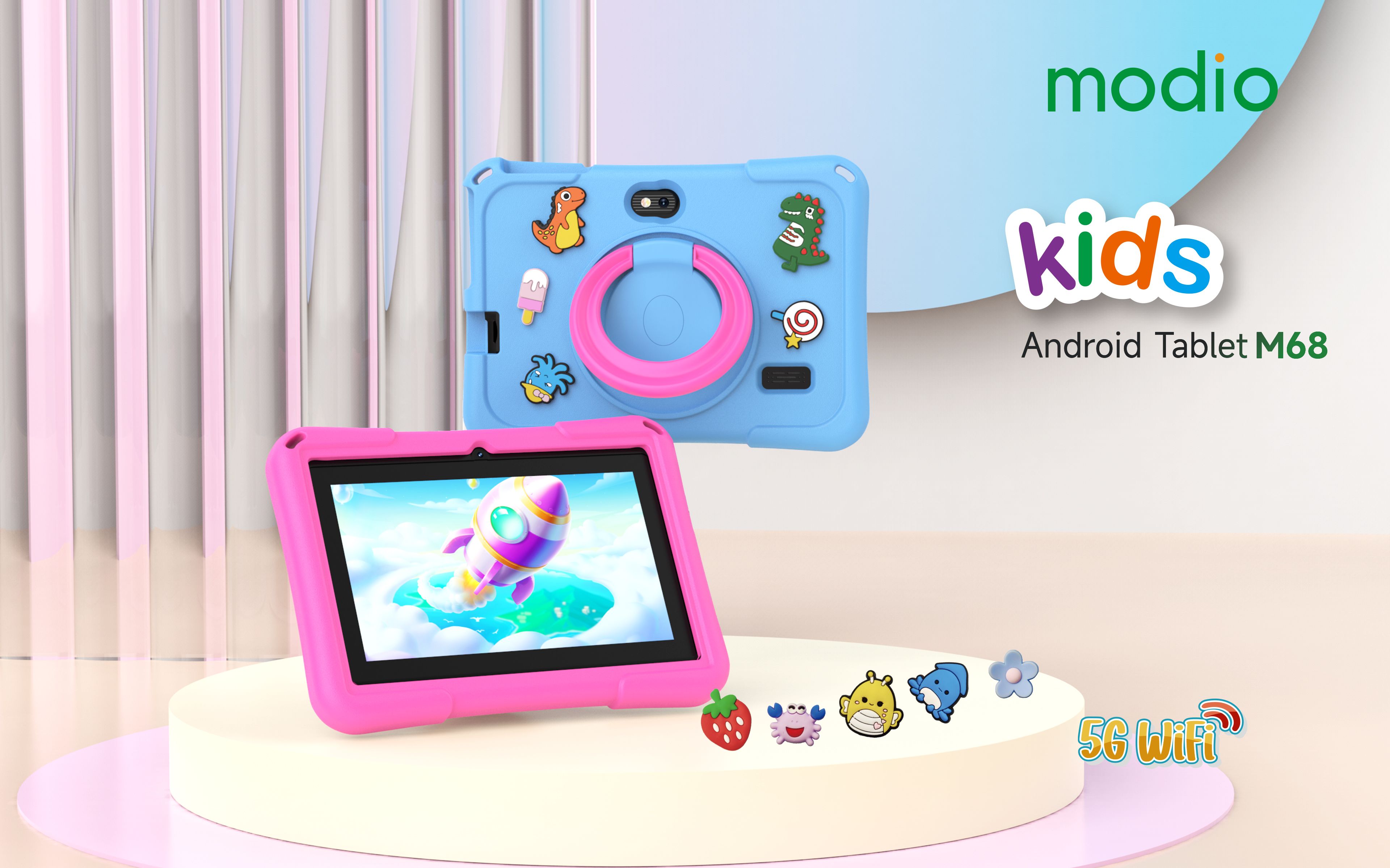 [NEW ARRIVAL] Modio M68 RAM 6GB 128GB ROM  7 inches   IPS LCD 3000mAh battery capacity  Front 5MP, Main 8MP WiFi, Parental Control, Preloaded Learning Apps – Kid-Proof Case Android TABLETS