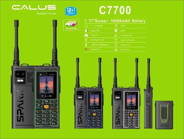 Calus c7700, 1.77" screen display 4 simcards, 10000mah powerbank/battery, bright torch, wireless fm, internet mobile 4 SIM CARD/QUADSIM MULIKA MWIZI/KATULULU/FEATURED PHONE