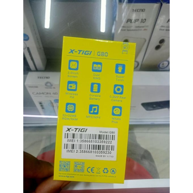 X-TIGI G80 2.0 Inch Big Screen Display, 1000mAh Big Battery, DUAL SIM Cards, 32MB RAM, Big Torch, FM Radio, 2G Enabled, Phonebook 2000 Contacts - Feature Phones