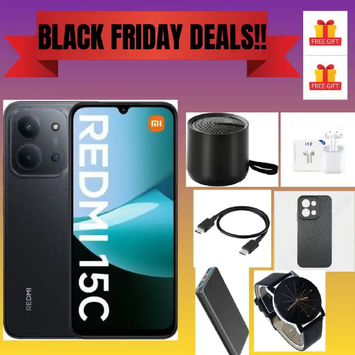 REDMI 15C 128GB ROM 8(4+4) GB Ram 6.9'' LCD 50MP Main Camera 8MP selfie camera 6000mAh 33W Fast Charger Android 15 Xiaomi Hyper OS 2 Mediatek  Side Fingerprint smart phones + FREE GIFTS FOR YOU