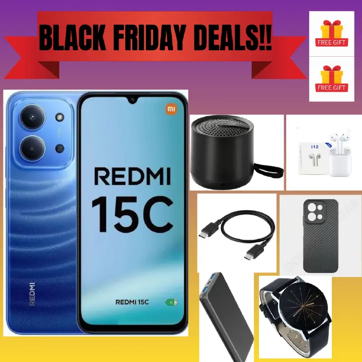 REDMI 15C 128GB ROM 8(4+4) GB Ram 6.9'' LCD 50MP Main Camera 8MP selfie camera 6000mAh 33W Fast Charger Android 15 Xiaomi Hyper OS 2 Mediatek  Side Fingerprint smart phones + FREE GIFTS FOR YOU