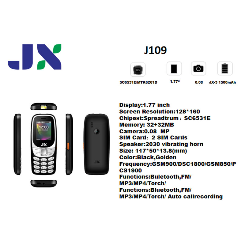 JX J109 NEW DESIGN (ON OFFER) WITH BIG TORCH, 1500MAH, FM WIRELESS, 1.77" SCREEN DUAL SIM CARD MULIKA MWIZI/KABAMBE/KATULULU/BATTON PHONE