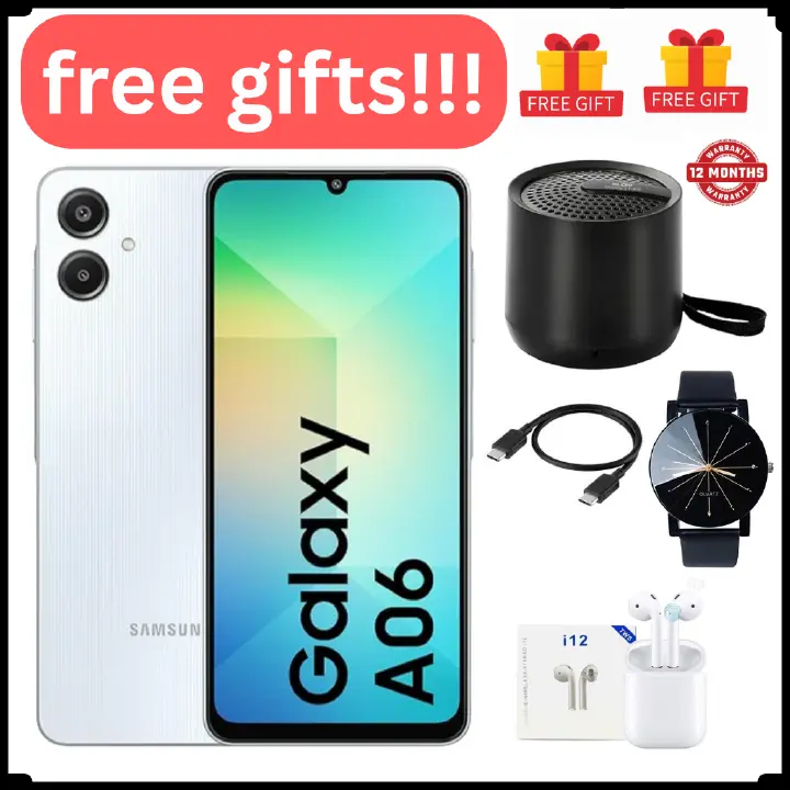 Samsung Galaxy A06 64GB+4GB 50MP Camera 6.7" 90Hz MTK Helio G85 (12nm) 5000mAh 25W Type-C Charge Android 14  Side Fingerprint Unlock phone Smart Phone + FREE GIFTS FOR YOU.