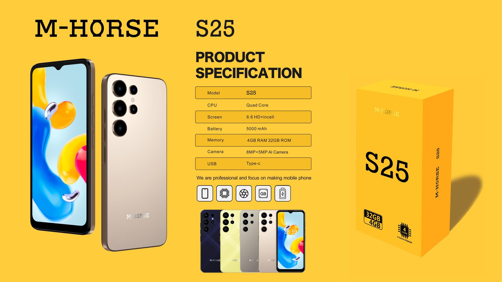 M-HORSE S25 6.6'' HD + incell 4GB RAM + 32GB ROM 5MP Front camera +8MP Rear camera 5000mAh battery capacity with stylus pen side fingerprint UNLOCK Android 14 phone smartphone