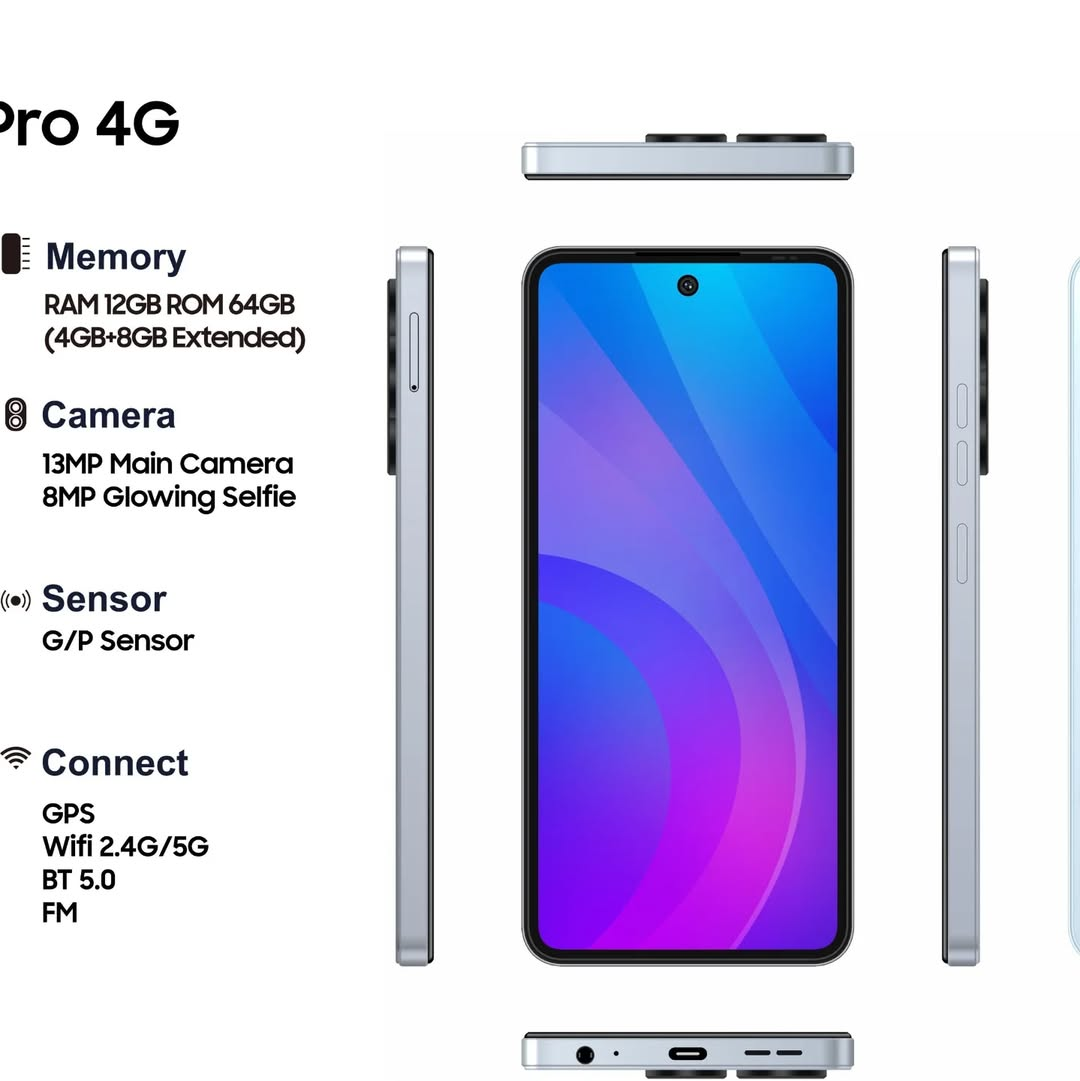 KGTEL NOVA 10 PRO 64GB Storage +12GB RAM (4+8)GB 5000mAh Dual SIM 13MP Camera 8MP SELFIE 6.56" LCD Screen 4G Finger Print Enabled  Smart Phones+FREE GIFTS(SPEAKER , EARPODS,C-C CABLE,FLASH DISK+ WATCH