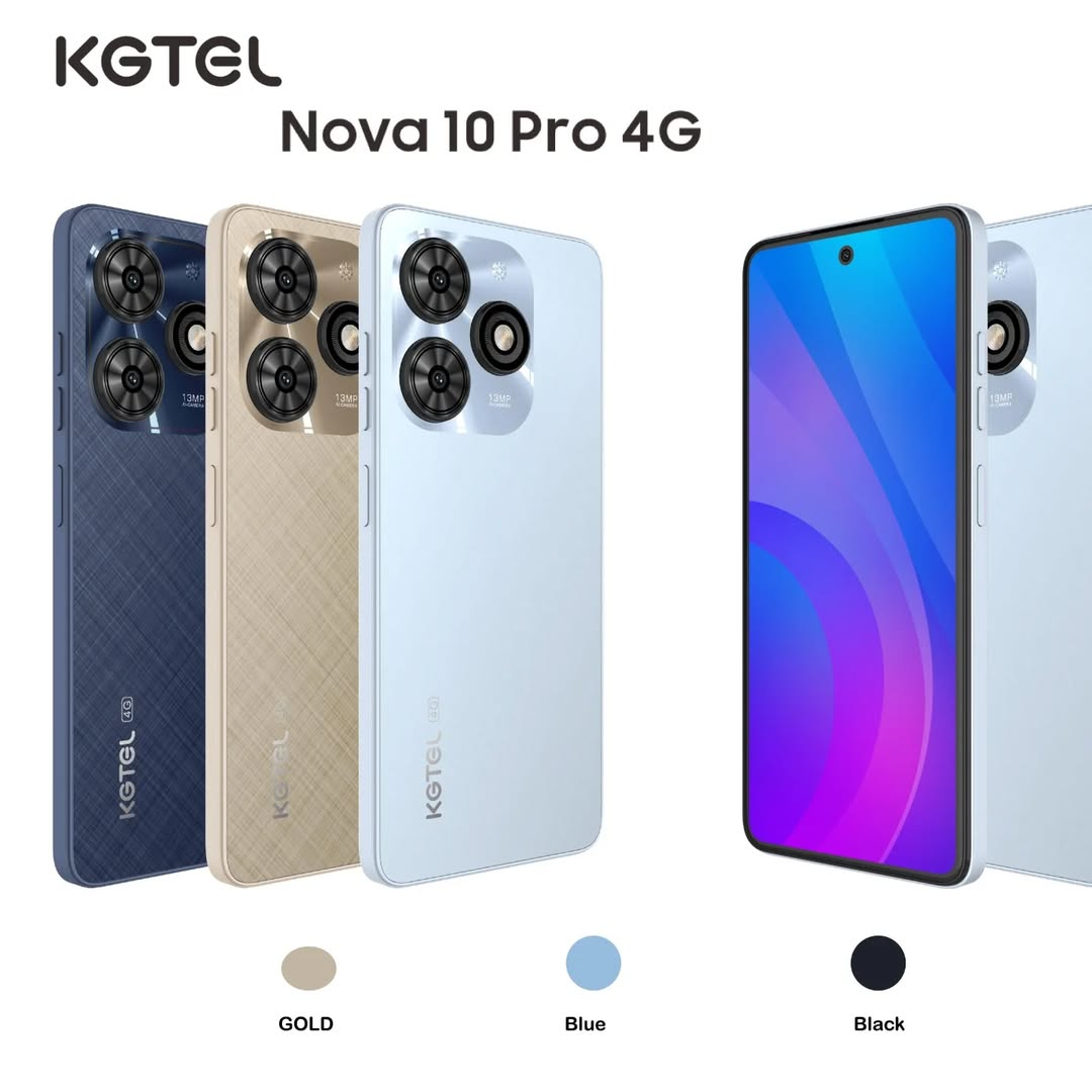 KGTEL NOVA 10 PRO 64GB Storage +12GB RAM (4+8)GB 5000mAh Dual SIM 13MP Camera 8MP SELFIE 6.56" LCD Screen 4G Finger Print Enabled  Smart Phones+FREE GIFTS(SPEAKER , EARPODS,C-C CABLE,FLASH DISK+ WATCH