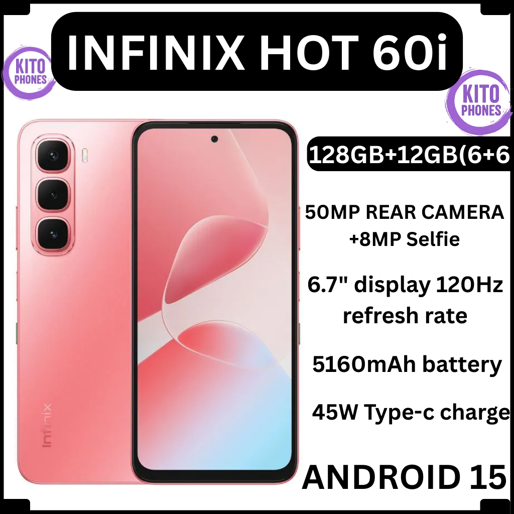 Infinix Hot 60i 12GB ( 6GB+6GB )RAM + 128GB 6.7" 120Hz 4G Slim Phone Dual SIM 5160mAh 45W Fast Charging 50MP Camera IP64 Fingerprint Lock Gyroscope MTK G81 Ultimate One-Tap AI Smart Phones