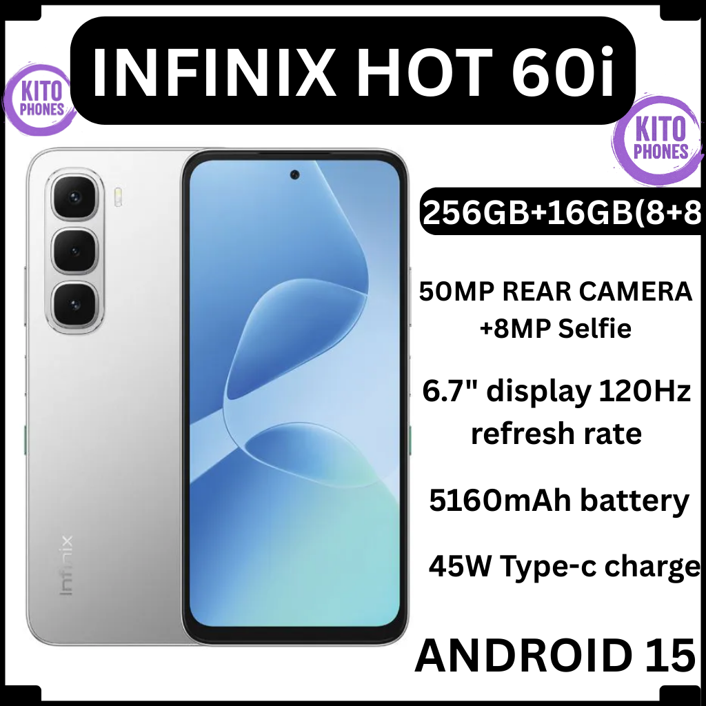 Infinix Hot 60i 256GB+16(8+8)GB 6.7" 120Hz Screen 4G Phone Dual SIM 5160mAh Battery 45W Charging 50MP Camera Fingerprint Lock Android 15 G81 Smart AI smart Phones + free gifts