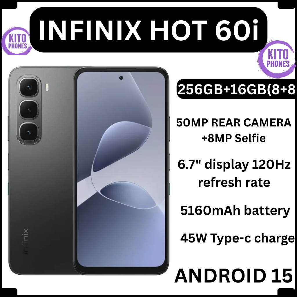 Infinix Hot 60i 256GB+16(8+8)GB 6.7" 120Hz Screen 4G Phone Dual SIM 5160mAh Battery 45W Charging 50MP Camera Fingerprint Lock Android 15 G81 Smart AI smart Phones + free gifts