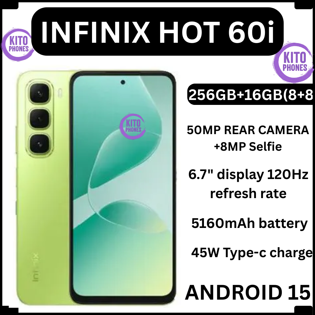 Infinix Hot 60i 256GB+16(8+8)GB 6.7" 120Hz Screen 4G Phone Dual SIM 5160mAh Battery 45W Charging 50MP Camera Fingerprint Lock Android 15 G81 Smart AI smart Phones + free gifts