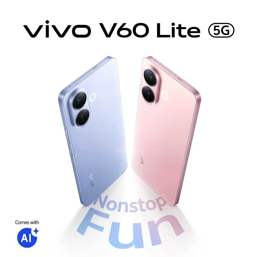 Vivo V60 Lite 5G 256GB ROM +12GB RAM 6.7" 120Hz AMOLED Display 50MP Camera 6500mAh Battery 90W Fast Charging Dual SIM IP 65 Water & Dust Resistance Android 15 On-Screen Fingerprint AI Smartphone