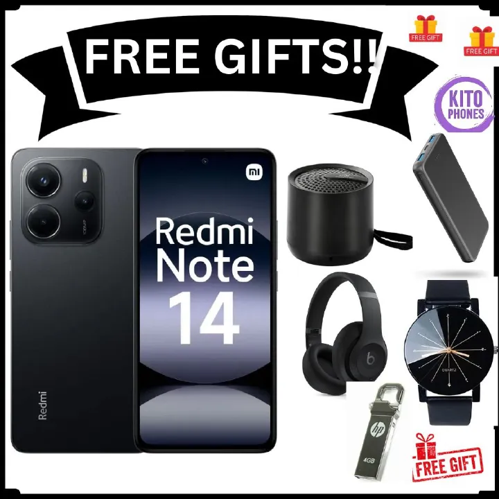 XIAOMI Redmi Note 14 256GB ROM+8GB RAM 6.67" AMOLED Display 108MP Camera 5500mAh Battery 120Hz IP54 Dust resistant Smart Phones +FREE GIFTS (SPEAKER+FLASH DISK+WATCH +POWERBANK+HEADPHONES)FOR YOU