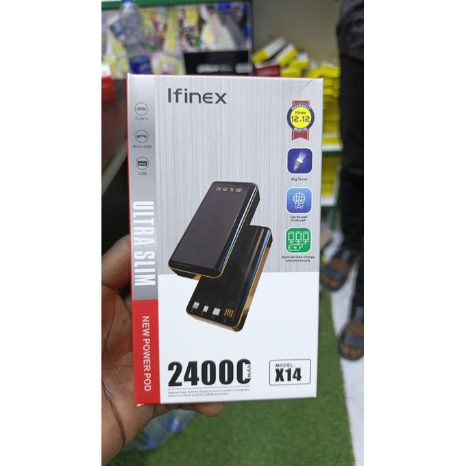 Ifinex X14 Ultra Slim Portable Power Bank 24000mAh RATED POWER ,RATED CAPACITY 14400mAh (5V/2A) WITH USB,MICROUSB ,TYPE C ,WITH TORCH,,POWERBANK