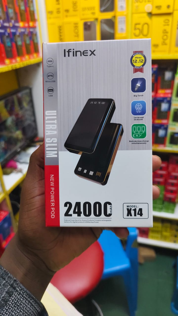 Ifinex X14 Ultra Slim Portable Power Bank 24000mAh RATED POWER ,RATED CAPACITY 14400mAh (5V/2A) WITH USB,MICROUSB ,TYPE C ,WITH TORCH,,POWERBANK